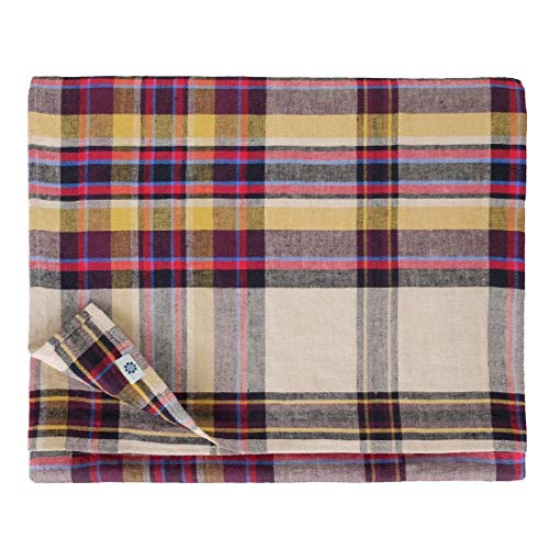 Linen & Cotton Tablecloth CURTIS, 100% Stonewashed Linen (Yellow/Bordeaux Red/Blue), 130 x 130 cm (52'' x 52'')