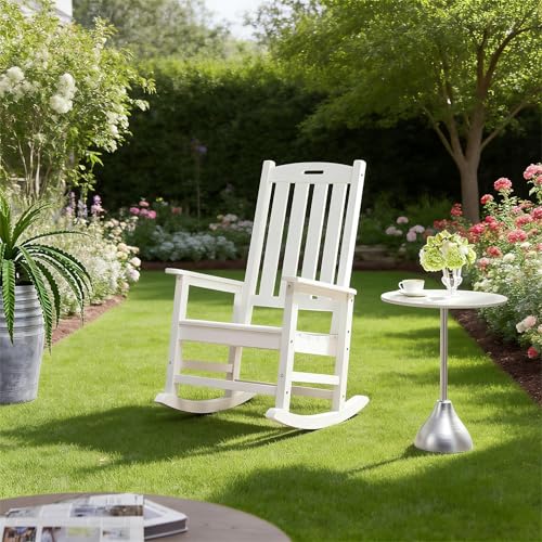 Image of Psilvam Outdoor Rocking Chairs Set of 2, Oversized Porch Rocker (White)