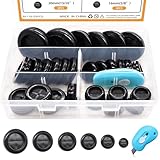 mankk 33Pcs Rubber Grommet Kit 6 Size (5/8' 13/16' 7/8' 1' 1-3/16' 1-1/2') Drill Hole Round Double Sided Rubber Hole Plug with Retractable Box Knife for Protecting Cable Wire M-119-33PCS