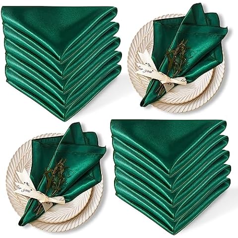 Cobedzy 12 Pack Green Satin Napkins Cover