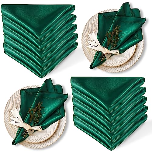 Cobedzy 12 Pack Satin Table Cloth Napkins, Blackish Green Silky Wedding Napkins Cloth Washable, Luxury Dining Table Cloth Napkins Set For Birthday Holiday Party Dinner Restaurant, 17X17 Inch #TOP10