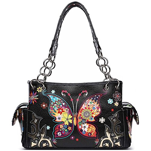 Butterfly Flower Western Style Concealed Carry Spring Purse Country Handbag Women Shoulder Bag Wallet Set2
