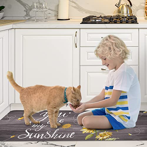 Rosielily Grey Sunflower Kitchen Rugs And Mats Sets Of 2 Anti Fatigue Floor Mat Waterproof Pvc Leather Non Slip Kitchen Mats For Floor Doormat For Kitchen Comfort Standing Mats Area Rugs Carpet Decor #TOP5