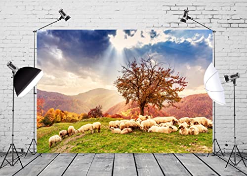 Fondo fotográfico BELECO 9x6 ft con paisaje y ovejas miniatura 2