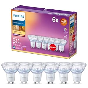 Philips LED Classic WarmGlow GU10 Lampe ersetzt 50W, 6-er Pack, warmweißes Licht 2200-2700 K, 345 lm, Reflektor, dimmbar