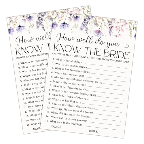 Bridal Shower Games for 25 Guests, How Well Do You Know The Bride Bridal Shower Game Cards, Funny Wedding Games for Rehearsal Dinner, Couples Wedding Bachelorette Engagement Party Supplies-A07