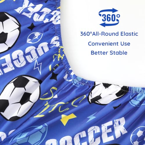 MCO Kids Twin Size Bed Sheet Set with Soccer Sport Theme, 3 Piece Soft Microfiber Kids Bed Sheets, Oeko-TEX, Won't Pop Off, Breathable & Machine Washable, Football Bedding Set for Boys, Girls - image 4
