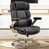 Big and Tall Bürostuhl 500lbs, 5D Armlehnen, Ergonomischer Chefsessel aus Leder mit Komfortsitz, Verstellbarer Lendenstütze, Hoher Rücken, Großer Drehstuhl für Home Office, Schwarz