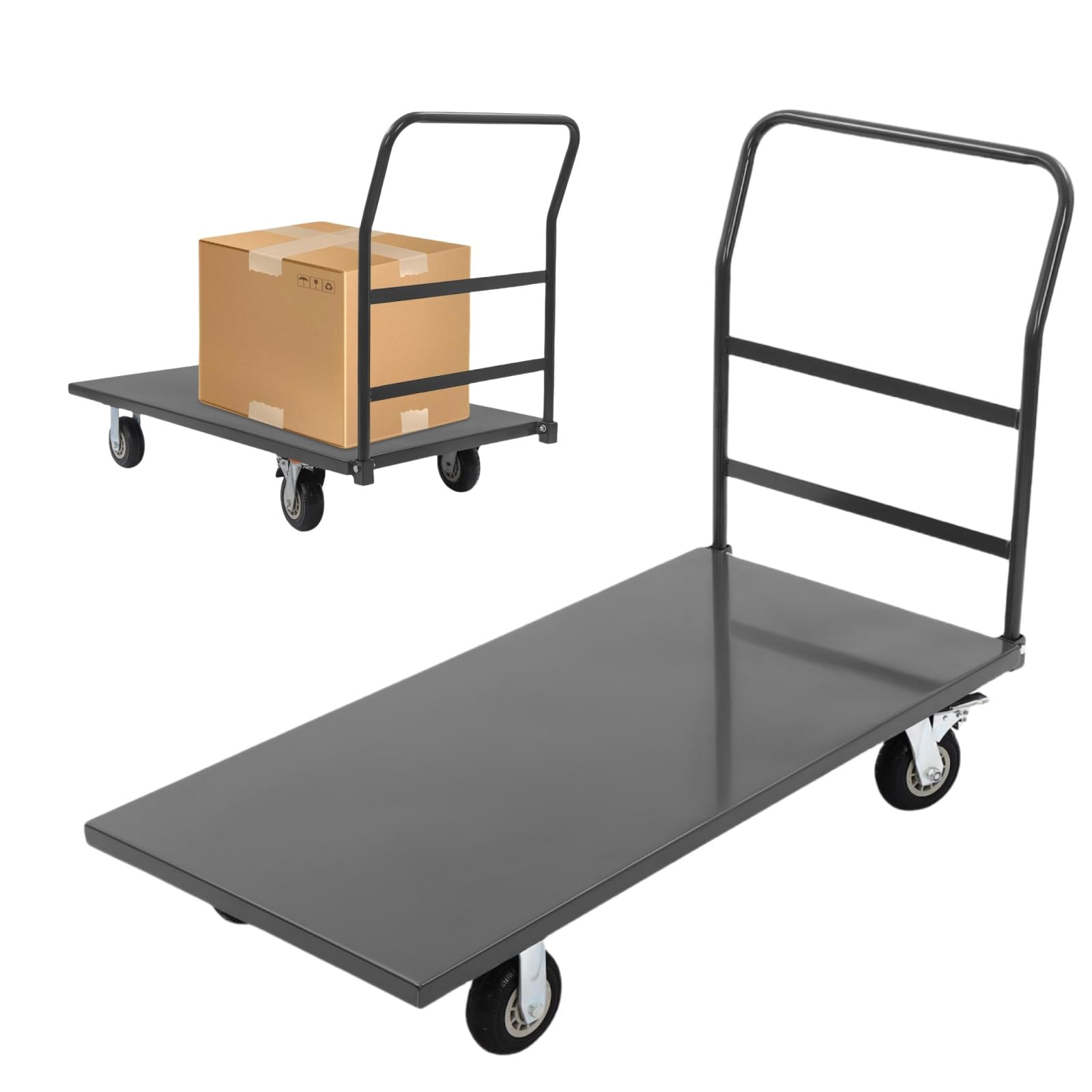 Platform Truck, 2000 LBS Capacity Heavy Duty Material Dolly Cart with 4 Rubber Wheels and 2 Slope Pads, 49.17