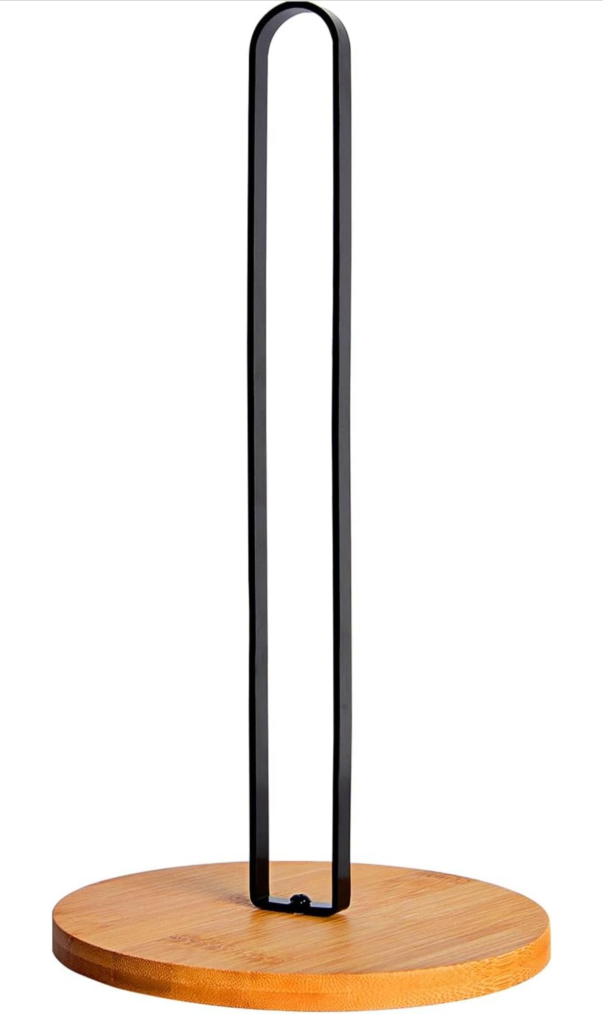 Wooden Paper Towel Holder Countertop - Black Freestanding Stand with Non-Slip Base, Modern Minimalist Dispenser for Kitchen & Bathroom