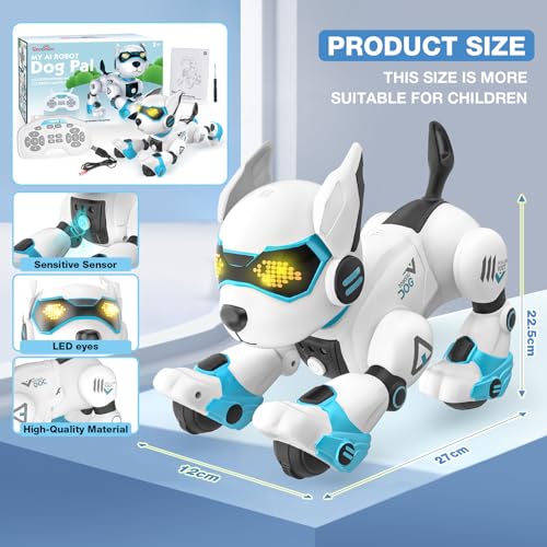 Dreamon Roboter Hund Kinder, Ferngesteuerter Hund Spielzeug Gestensteuerung Interaktive Berührung Programmierbar Tanzmusik Nachahmung von Tiergeräuschen Geschenke für Jungen und Mädchen