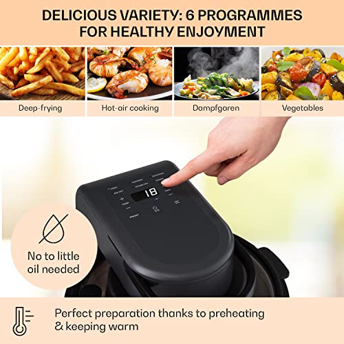 Klarstein Heißluftfritteuse 2-in-1, Airfryer mit Dampffunktion, Heissluftfriteuse zur Schnellaufheizung, Air Fryers mit 6 Programmen, Air Fryer XL, Heißluft-Fritteuse mit Extra-Zubehör, 5 L, 1250 W – Bild 4