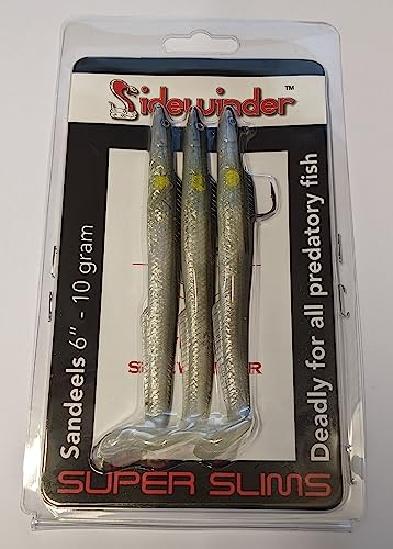 Sidewinder Super Slims Sandeel Fishing Lures, Natural Yellow Spot