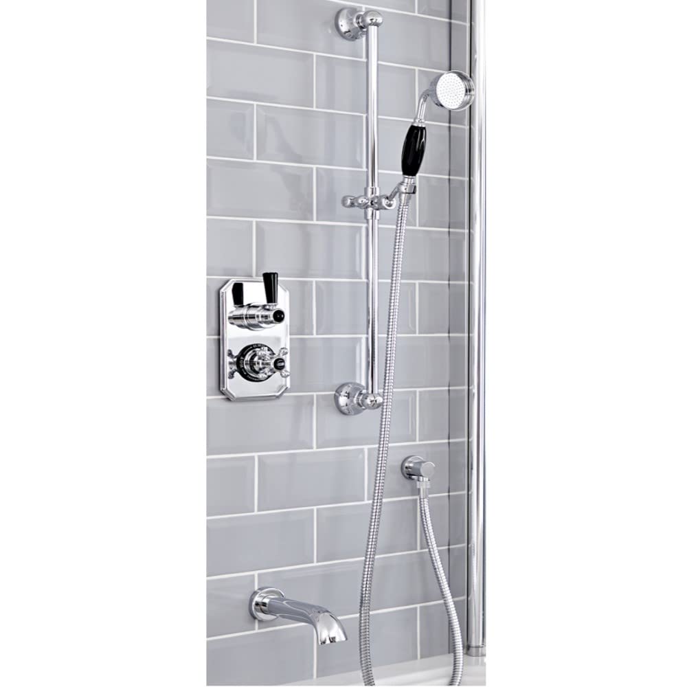 Milano Elizabeth Traditional Thermostatic Mixer Valve Riser Rail Bath Spout - Chrome Black