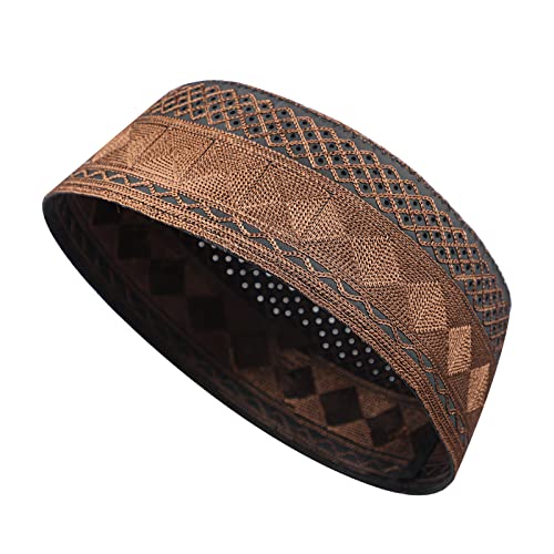 Image of Men Muslim Prayer Kufi Hat Prayer Headwear Cap Islamic Beanie Skull Cap Embroidery Kofia Topi Sun Hat