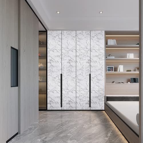 Image of Caltero White /Grey Marble Wallpaper, 24x197 Glossy PVC, Self-Adhesive Contact Paper for Kitchen Cabinets, Bathroom, Waterproof, Removable, Wide Usage, 32 sq.ft
