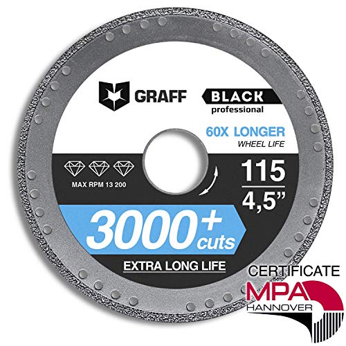 Diamond Metal Cutter GRAFF Black 4 1/2-Inch, Professional Angle Grinder Cutting Wheel, Sheet