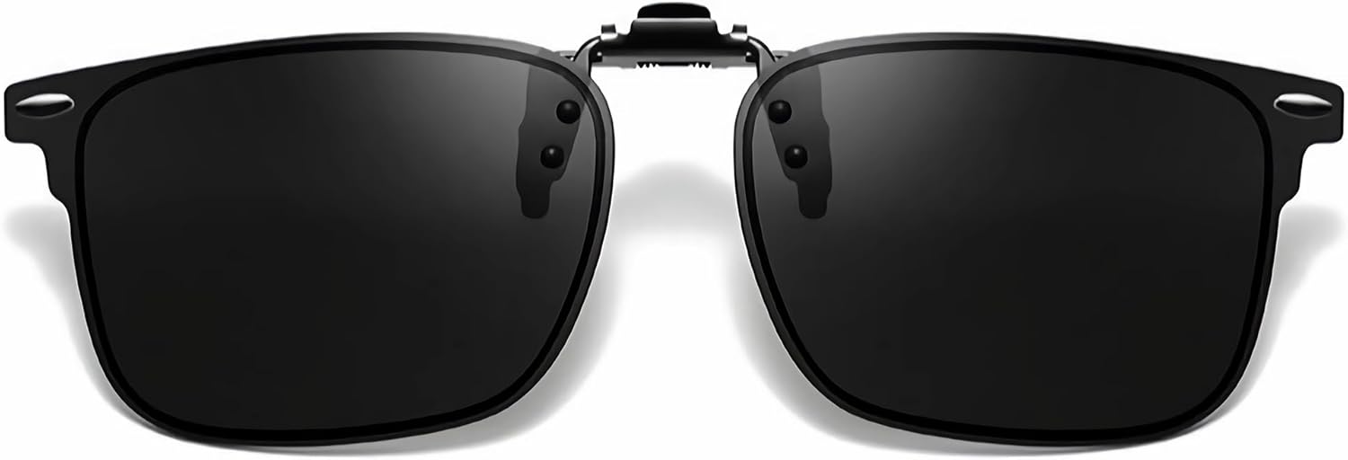 UV Protection Clip-On Sunglasses: Polarized, Anti-Blue Light, Flip-Up Sun Shades -Fits Over Prescription Glasses