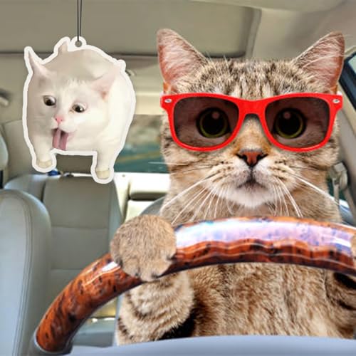 Image of 6Pcs Cat Car Air Freshener Cute Ornaments Funny Car Hanging Accessories | 6Pcs Funny Car Air Freshener for Women Cute Ornaments Cat Meme Personalized Car Hanging