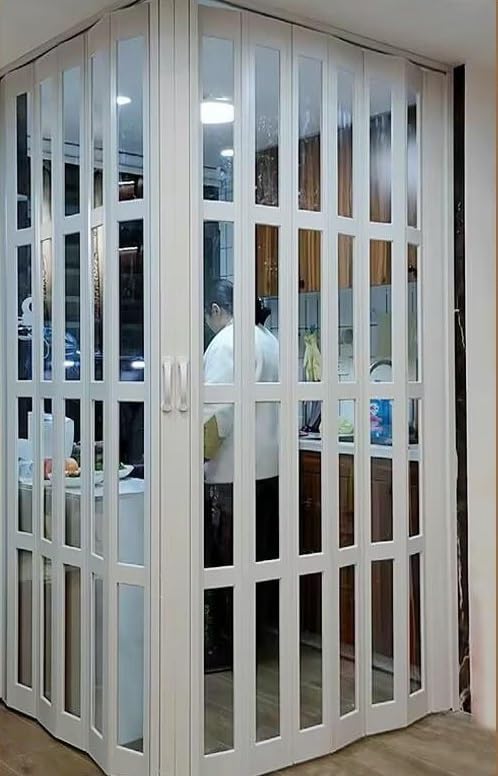 Puerta corrediza plegable de plástico PVC en forma de L para mampara de ducha, cocina y lavandería, solución para ahorrar espacio
