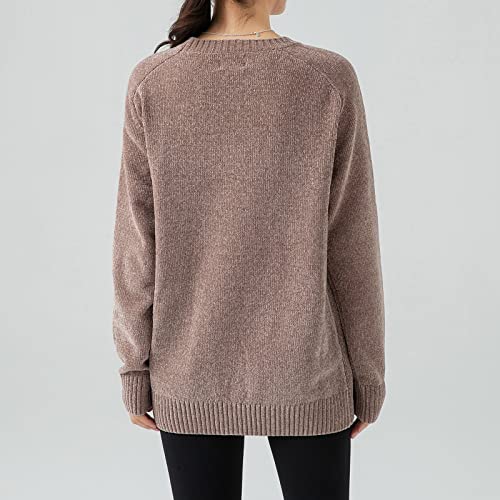 Image of Simple&Opulence Women's Chenille Sweater Crewneck Long Sleeve Pullover Ribbed Cuff Hem Round Neck Jumper Tops