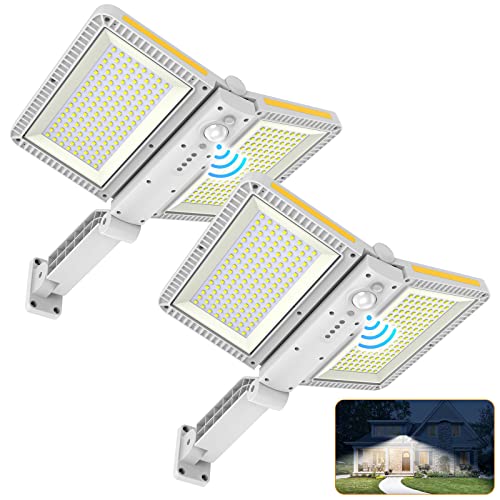 ropelux Solar Outdoor Lights, 6000LM Motion Sensor Outdoor Lights Double Big Solar Panels, IP65 Waterproof and 5 Modes, 218LEDs High Brightness Wider Illuminated Area Flood Lights for Street