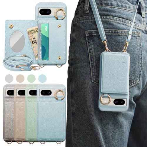 Google pixel8a ケース グーグルピクセル8a ケース 手帳型 スマホケースpixel8a 適用 ショルダーストラップ 人気 かわいい おしゃれ 女性 携帯ケース リング ミラー 鏡 化粧鏡 カードケース 縦置き 横置き 軽量 スタンド 首掛け