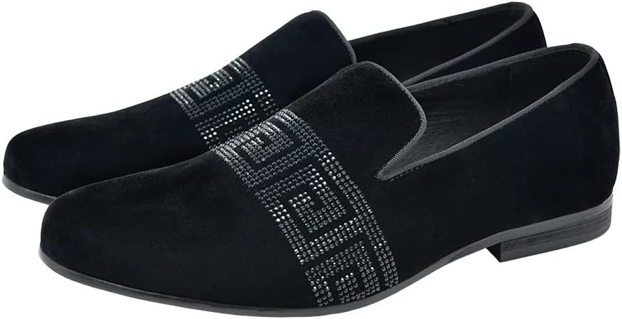 Barabas Men's Rhinestone Greek Key Pattern Slip On Dress Shoes SH3067 Red and Black 10