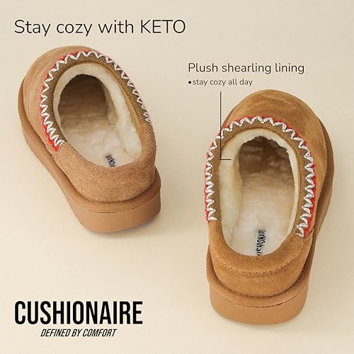 CUSHIONAIRE Keto Womens Slippers Slip-On Suede Mule Slipper - Cozy & Stylish, Memory Foam & Faux Fur Lining, Wide Widths Available4