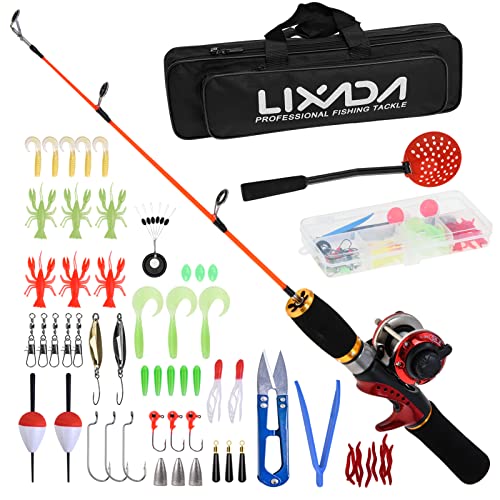 FAPAO Ice Fishing Rod Reel Combo Complete Kit with Ice Skimmer and Carry Bag Lures Hooks Swivels Accessories