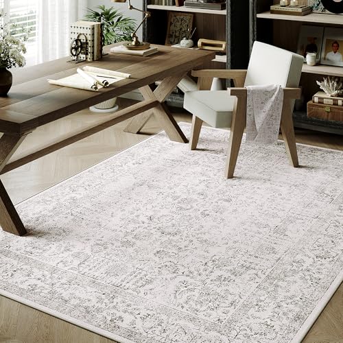 Gray Area Rug 3x5 Office Entryway Rug Machine Washable Kitchen Vintage Distressed Non Slip Carpet Indoor Grey Retro Floral Accent Throw Door Mat for Bathroom Bedroom Dining Living Room
