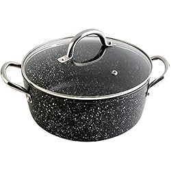 WECOOK! Granite Cazuela Alta Inducción Completa 28cm Tapa Vidrio, Aluminio Forjado 6,7 Litros, Antiadherente Ecológico Piedra sin PFOA, Asas Acero, Apta Todas Cocinas, Vitrocerámica, Gas, Horno