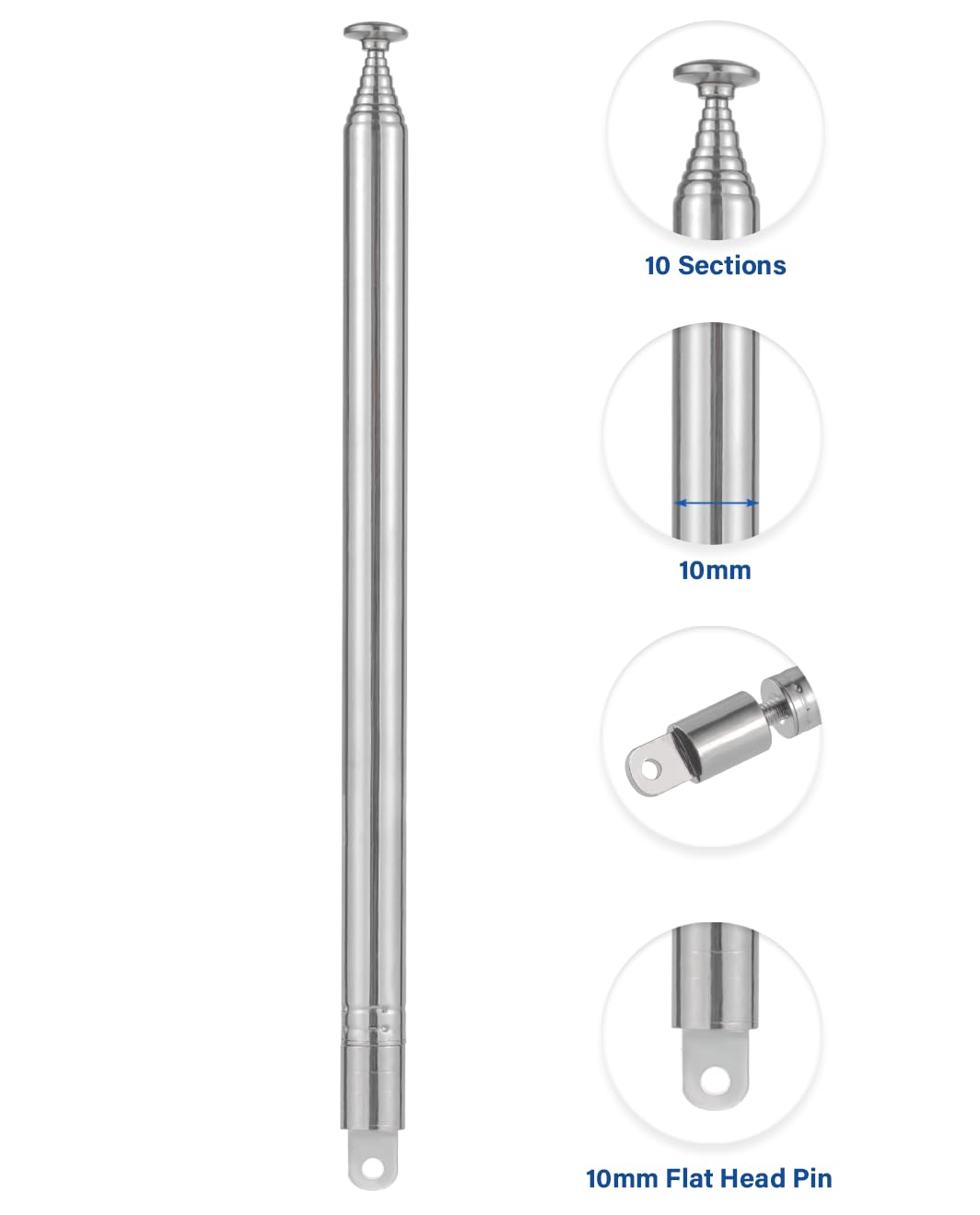 2 Sztuki Antena Teleskopowa AM FM z Wysokim Sygnałem 10 Sekcji 120.9CM/47.6Cale Przenośna Antena Radiowa Teleskopowa Wymiana do Telewizorów Radiodetektorów Odbiorników Stereo AM FM