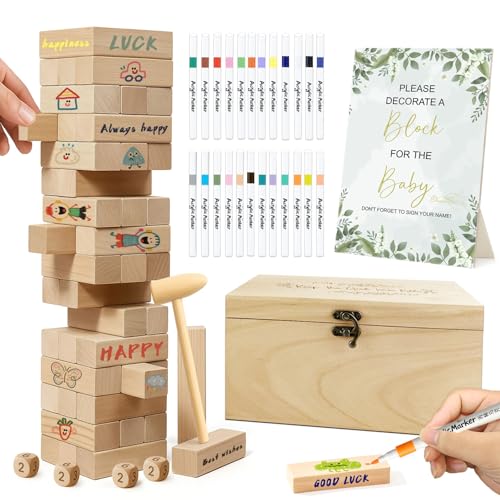 1DFAUL Conjunto de 101 peças para chá de bebé com blocos de construção para decorar, ideias de chá de bebé para empilhar, construir e pintar, adequado para jogos de festa para meninos e meninas