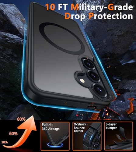 Image of FNTCASE for Samsung Galaxy S25 Case: for Galaxy S24 Cases Magnetic Military Grade Drop Protection Translucent Cell Phone Cover - Slim Durable Shockproof Protective Bumper Cases- 6.2 inches (Black)