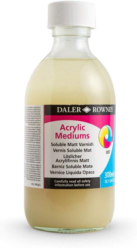 Daler-Rowney Acrylic Medium, Glass Jar, 10.14oz - 300 ml, Matt Soluble Varnish