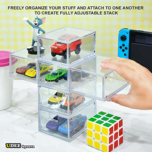 Udee Bysuva Magnet Storage Drawers – [12Pcs-4.5"X3.5"X2.25"] Acrylic Craft & Bead Drawer Organizers, Clear Bins For Mini Figure, Toy & Lego, Small Jewelry Organizer, Vanity Makeup Cosmetic Cabinet #TOP3
