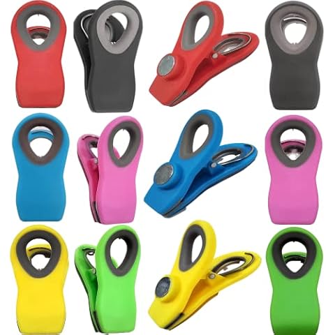 Alnoor USA 12- Pcs of Magnetic Chip Clips |Magnetic Clips for Refrigerator |Chip Clips Magnetic with 6-Colors |Chip Bag Clips for Home and Office| Bag Clips for Chips |Chip Clips Bag Clips Food Clips Cover