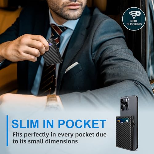 Image of miyozi Wallet for Men,with Cash Pocket 2 ID Window 9-13 Cards,Metal Case Smart Slim Pop Up Credit Card Holder Flip with Magnetic Closure RFID Blocking Trifold wallet with Gift Box