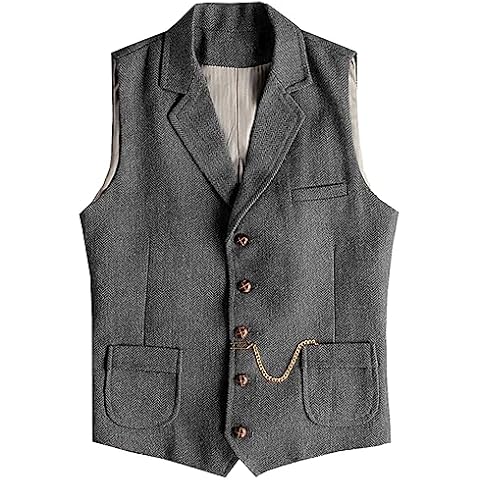 AeoTeokey Men's Grey Herringbone Tweed Vest Cover