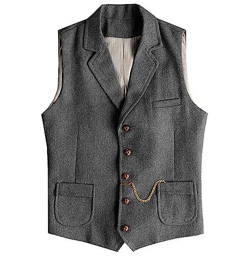 Image of Men's Tweed Suit Vest Western Herringbone Wool Casual Waistcoat for Groomsman