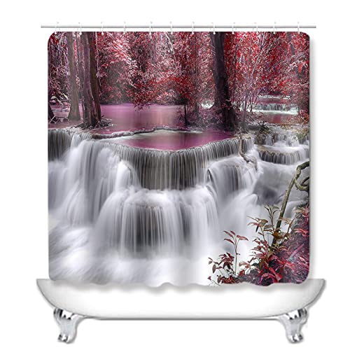 Duschvorhang Purple White Wasserfall Badezimmerteppich 4-Teiliges Set, Duschvorhang 180x180 Polyester+Badematte rutschfeste(50x80)+U-Typ Teppich Wasseraufnahme Schmutzfangmatte+Toile Fußmatte – Bild 3