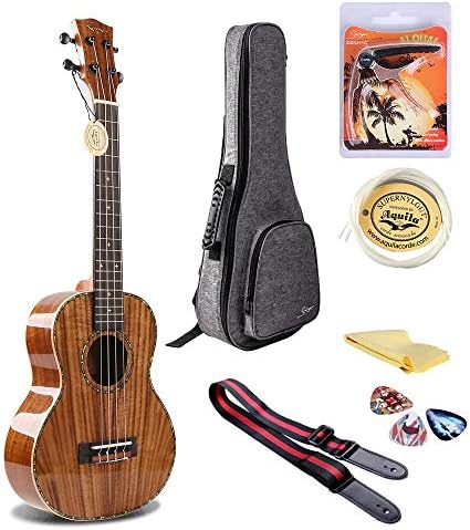 Tenor Ukulele Solid KOA 26 inch Ukelele Hawaiian ukuleles for professional with Strap Picks Strings Capo and Gig Bag by Naneki