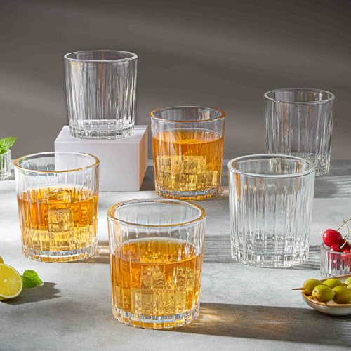 Image of Borosil 300ml 6pc Charm Whiskey Glass Set | Made in India Borosilicate Glass Premium Bar Tumbler for Drinking Bourbon, Scotch, Cognac, Cocktails, Juice etc. | Heavy Base, Transparent