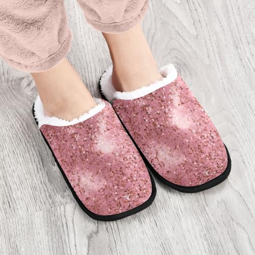 Cartoon Pink Sequins Slippers For Women Men Soft Memory Foam Non-Slip Beautiful Winter Indoor House Shoes Travel Slipper4