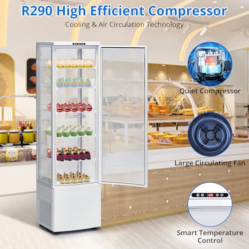 Image of GarveeLife 10.9 Cu.Ft Vertical Countertop Display Refrigerator | 360 Glass Pastry Merchandiser with LED Lighting, Digital Control, & Anti-Fog Glass for Bakery & Cafe