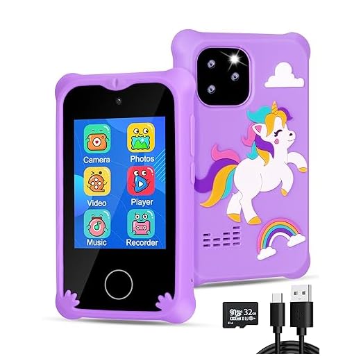 BESTOONE Kids Smart Phone Toys for 3 4 5 6 Year Old Girls, Toddler Touchscreen Phone with Dual Camera, MP3 Music Player, Educational Games, and 32GB SD Card, Christmas Birthday Gifts for Kids Ages 3-8