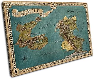Bold Bloc Design - Legend of Zelda Hyrule Map Gaming 45x30cm SINGLE Canvas Art Print Box Framed Picture Wall Hanging - Hand Made In The UK - Framed And Ready To Hang 13-3074(00B)-SG32-LO-A