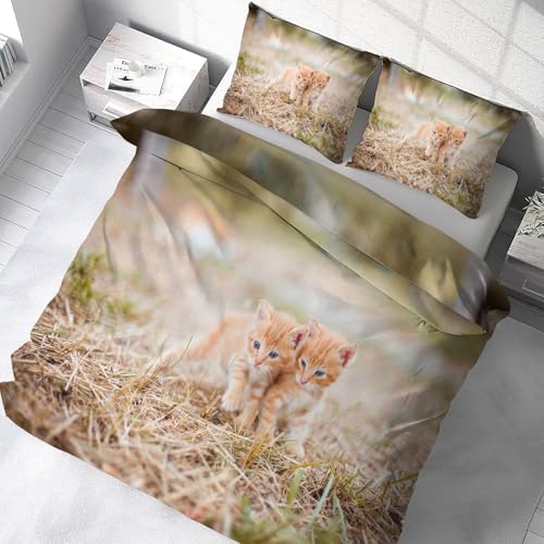Parure de lit 90x190 chat à poil dur avec housse de couette en microfibre et taies d'oreiller