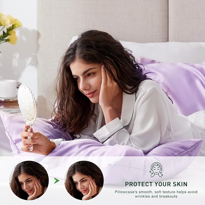 Image of RAGGLE Satin Silk Pillowcase for Hair and Skin Standard Size 18 inchX 28 inch with Soft Breathable Smooth Cooling Pillow Covers for Sleeping or Pillow Protector (4, Purple)